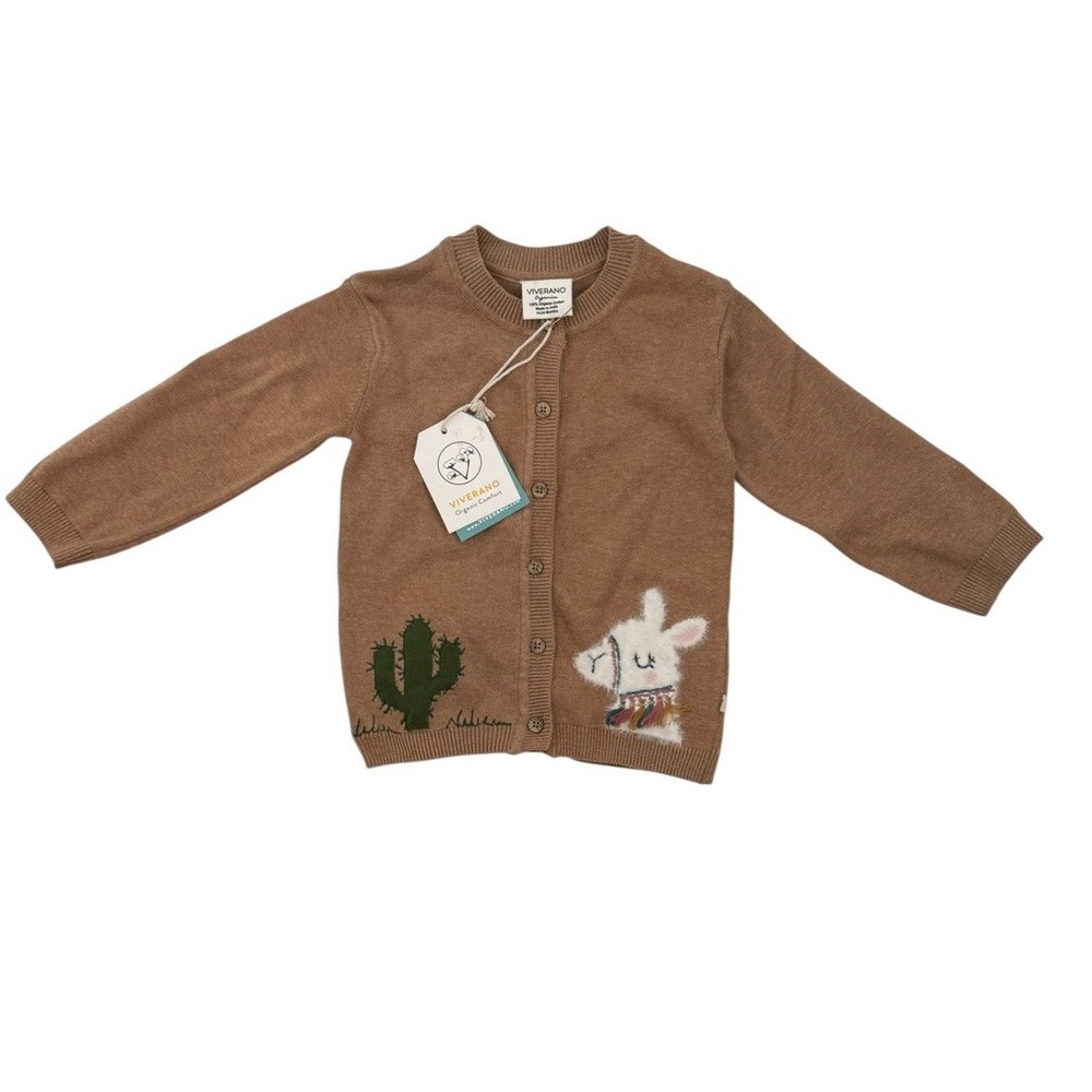 Viverano Organics Cactus Llama Applique Baby Button Cardigan Sweater 18-24 Month